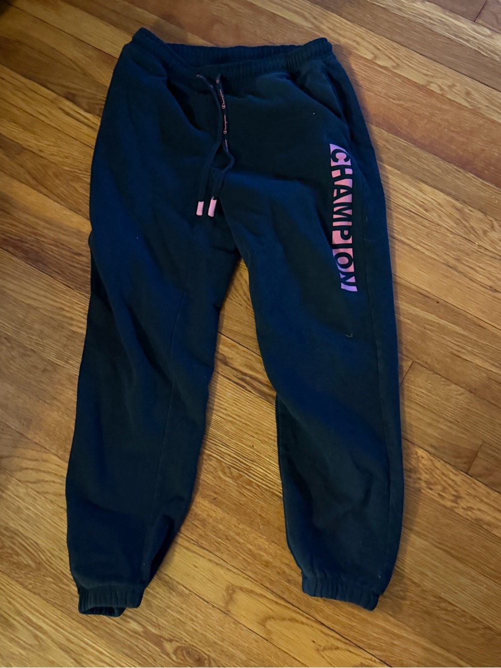 Champion Black Joggers with Pink Logo Detail